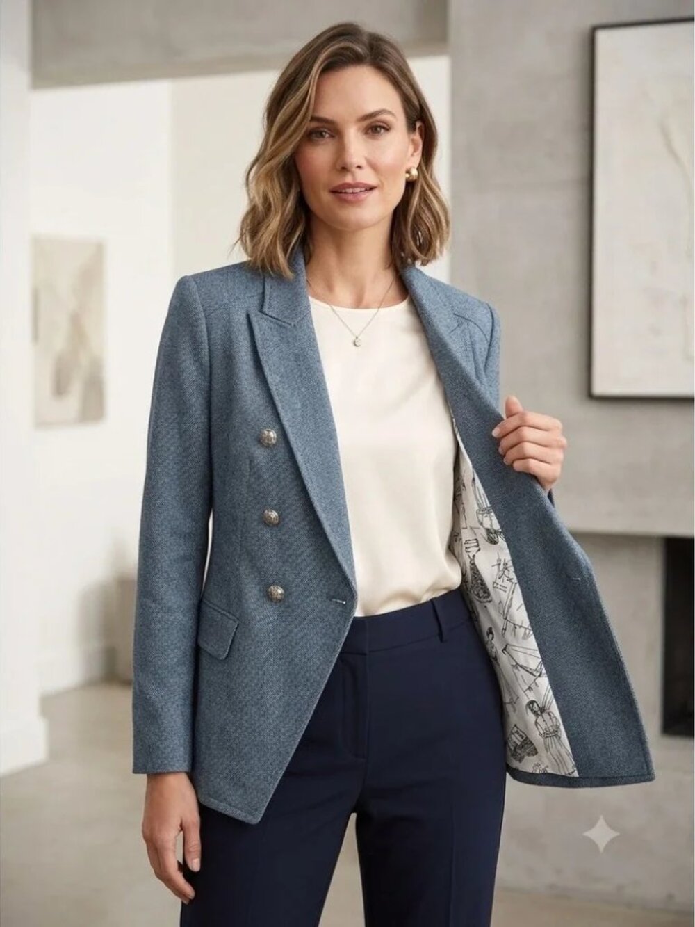 WHBM Studio Tweed Blazer in Mid Blue, size 14 - NWT!!